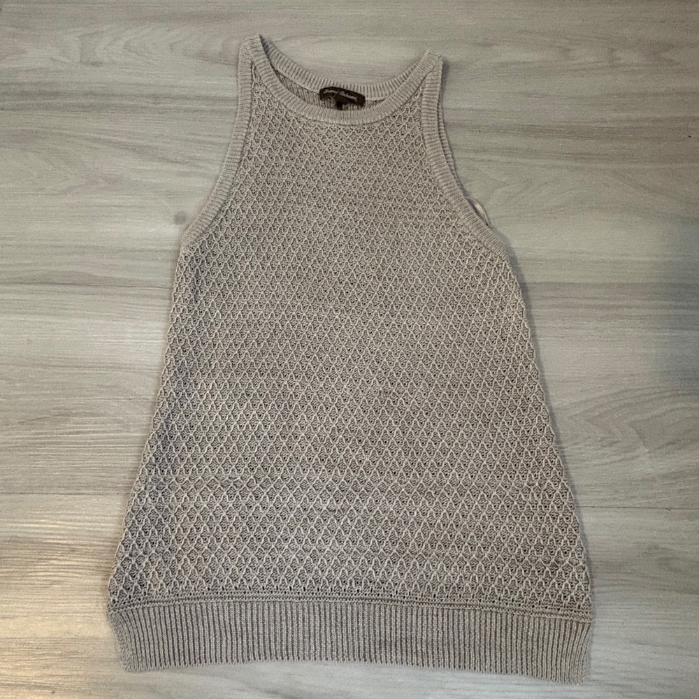 Tommy Bahama Womens Medium Taupe Tan Diamond Open Knit Sleeveless Sweater Top
